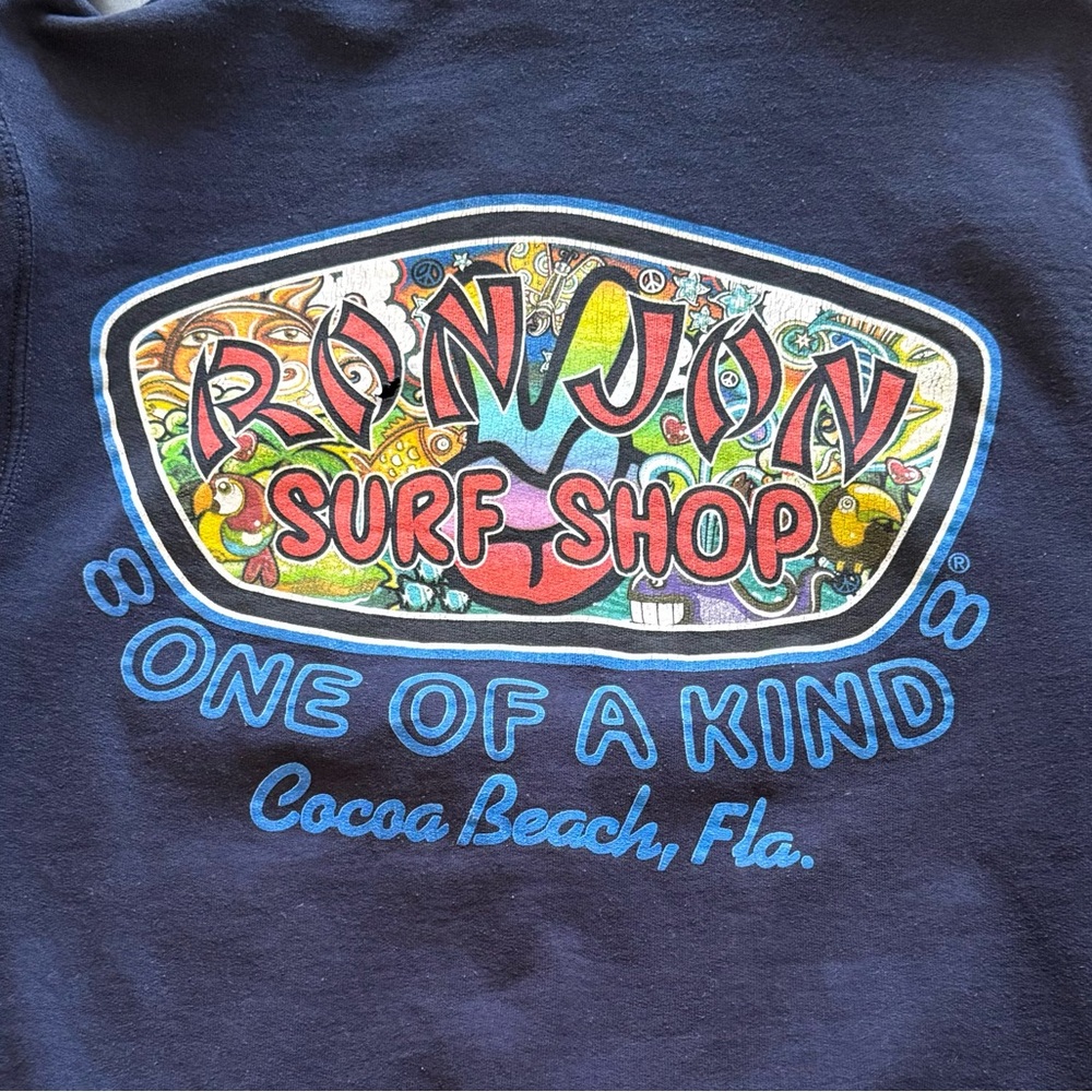 Ron Jon Surf Logo Groovy Graphic Navy Blue Zippered Hoodie Size Small